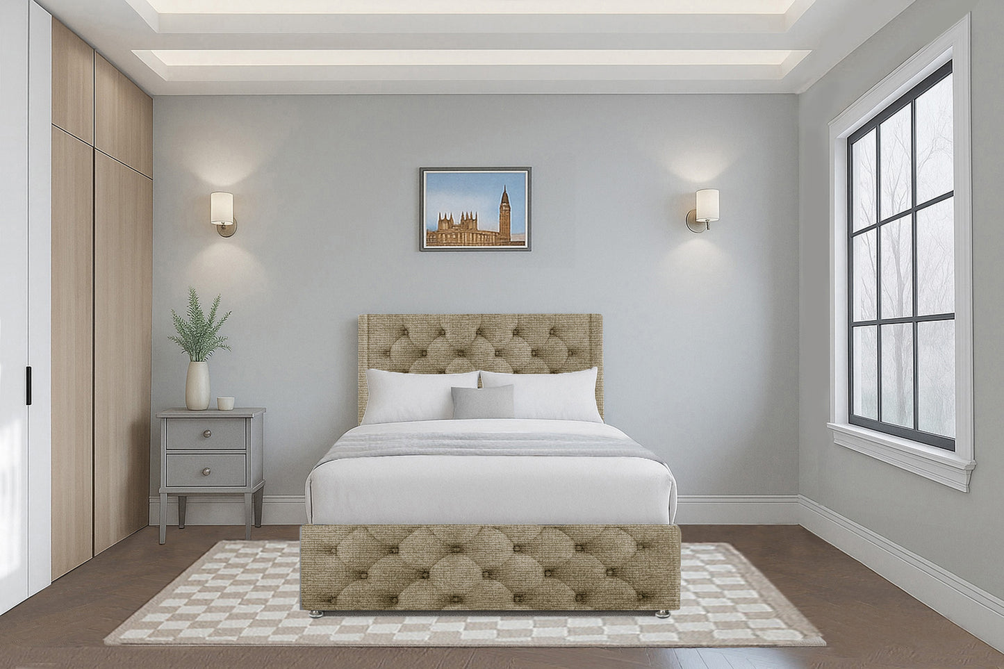 Chesterfield Wingback Bed with Headboard & Footboard