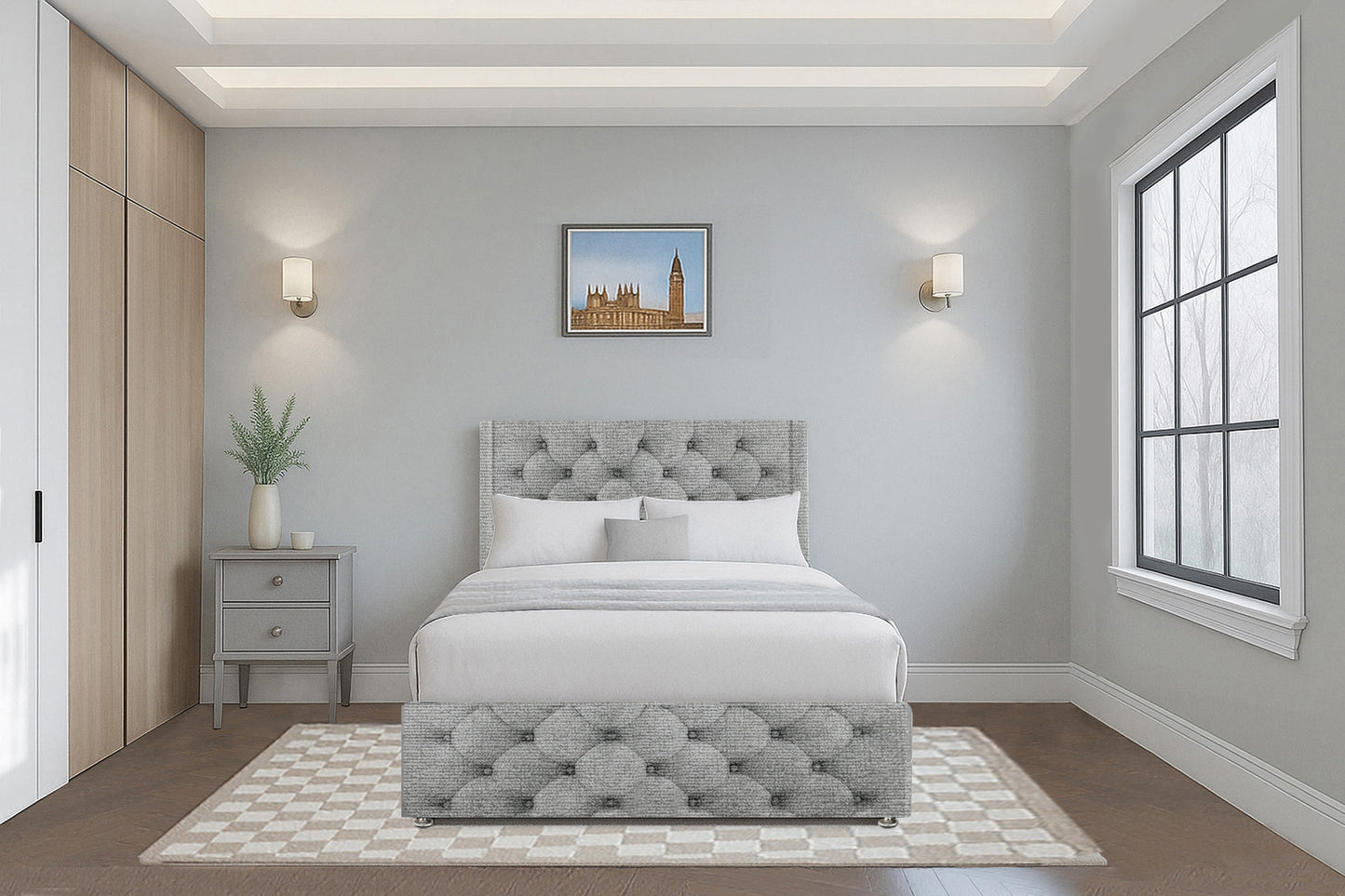 Chesterfield Wingback Bed with Headboard & Footboard