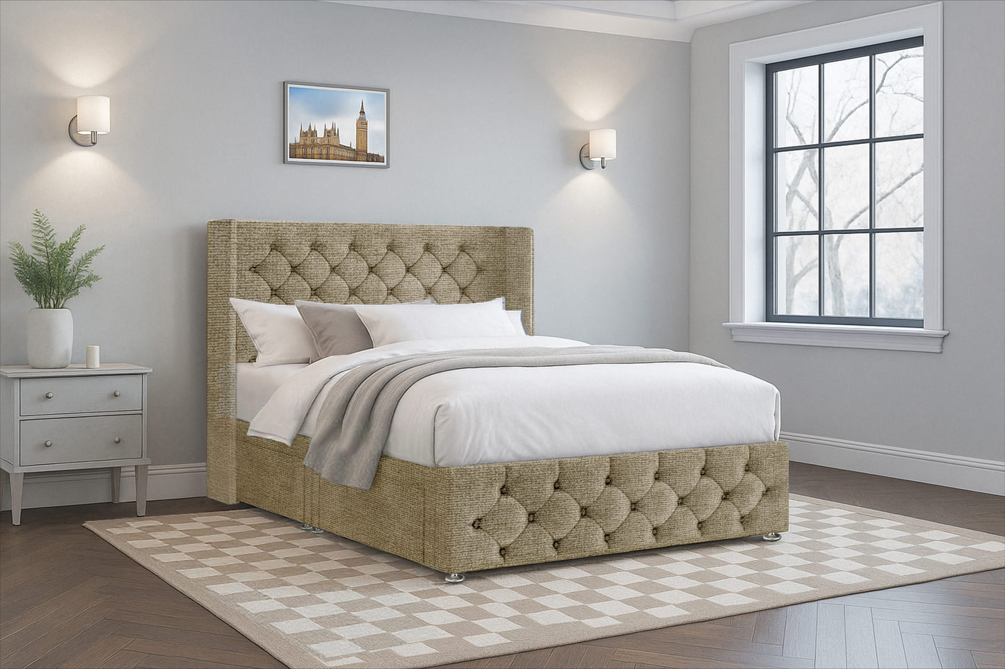Chesterfield Wingback Bed with Headboard & Footboard