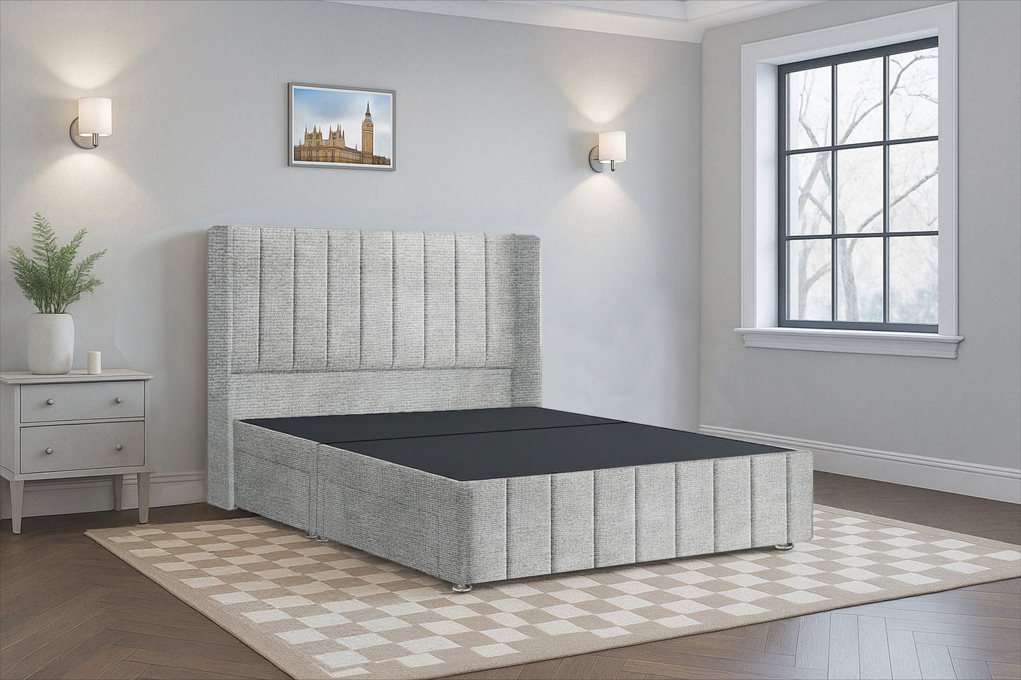 Luxury Vertical Line HB FB Wingback Bed Frame