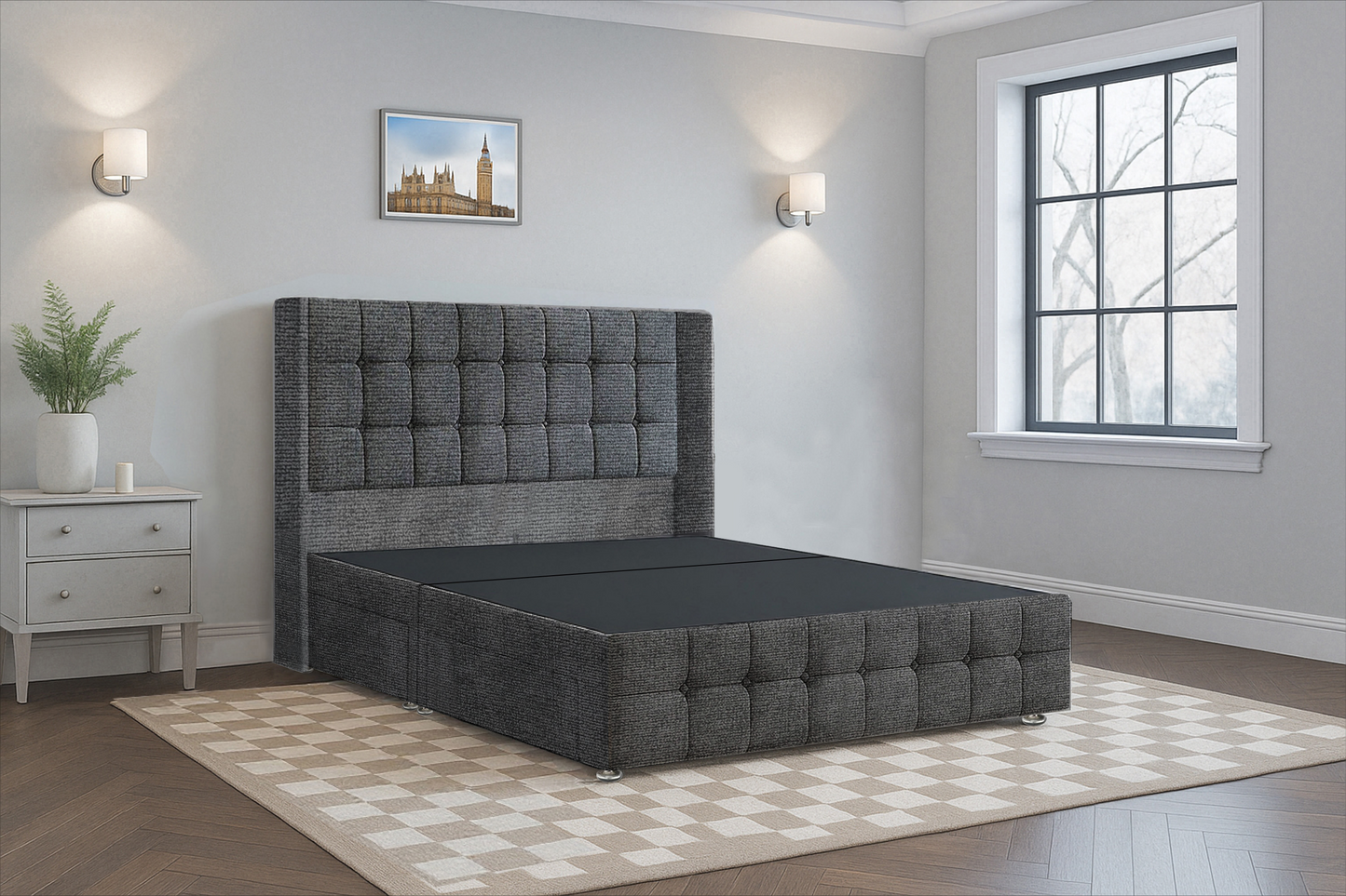 Luxury Cube HB FB Wingback Bed Frame