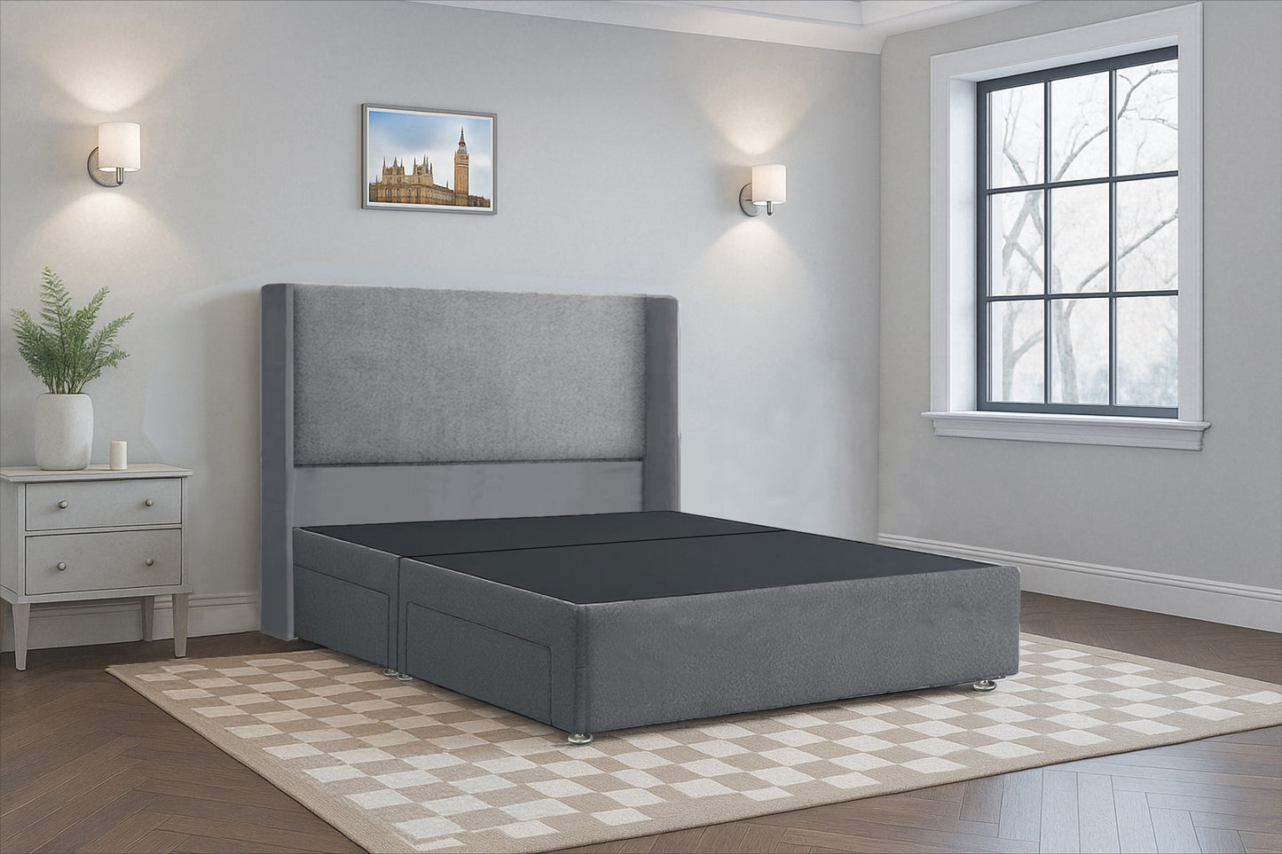 Plain HB Wingback Upholstered Bed Frame