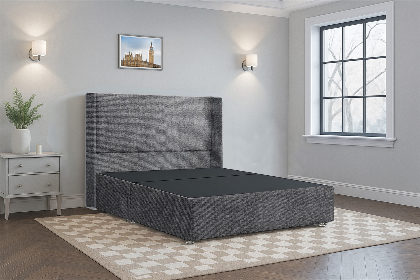 Plain HB Wingback Upholstered Bed Frame