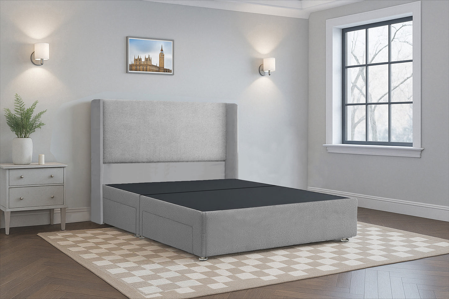 Plain HB Wingback Upholstered Bed Frame