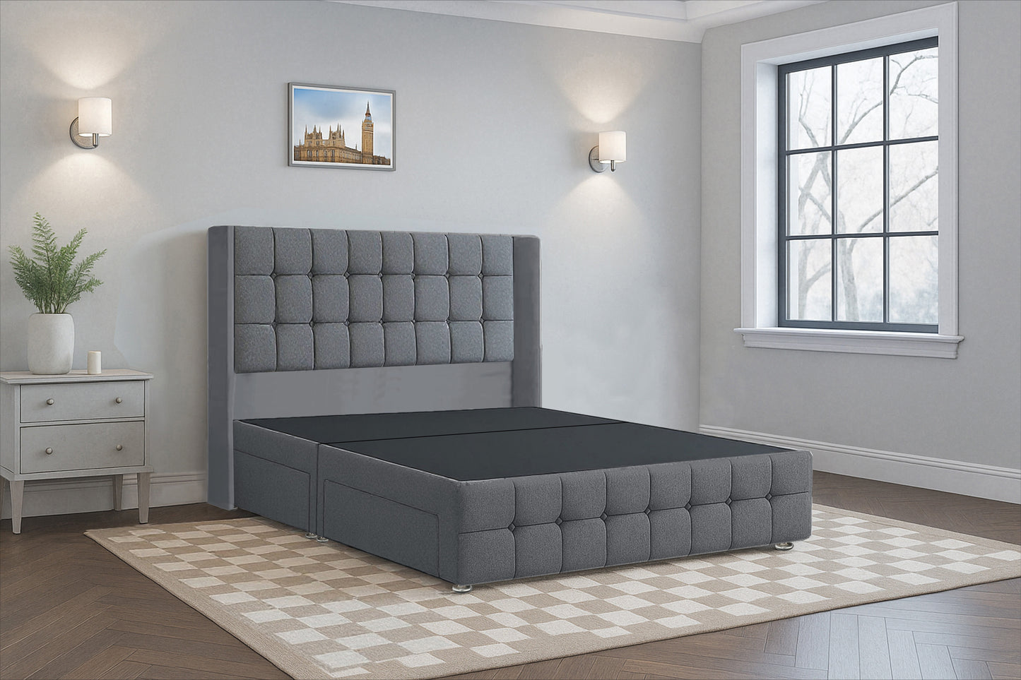 Luxury Cube HB FB Wingback Bed Frame