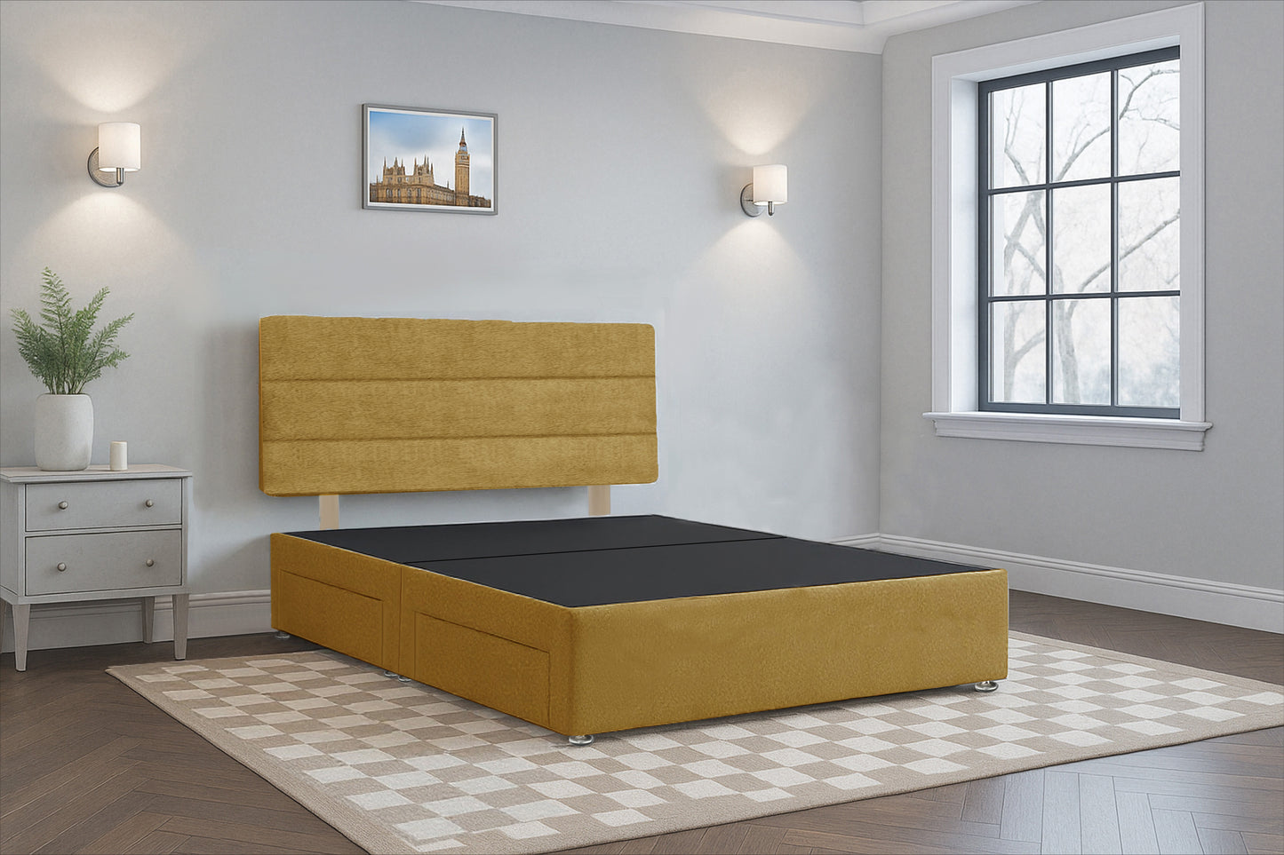 Denmark Divan Bed Frame with Hardboard Base & Storage Drawers – Storage and Mattress Optional