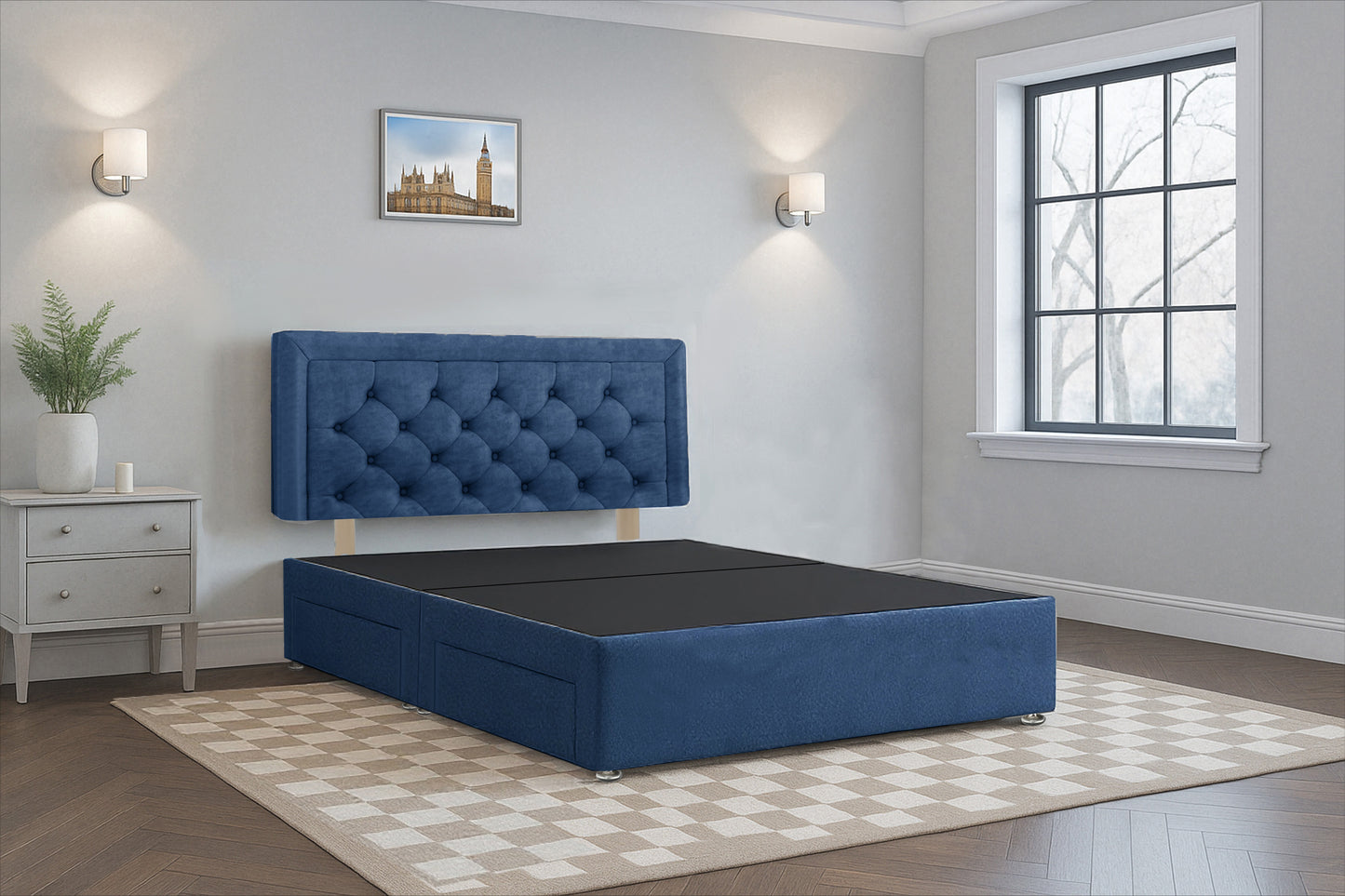 Belarus Aires Divan Bed Frame with Hardboard Base & Storage Drawers – Custom Size & Mattress
