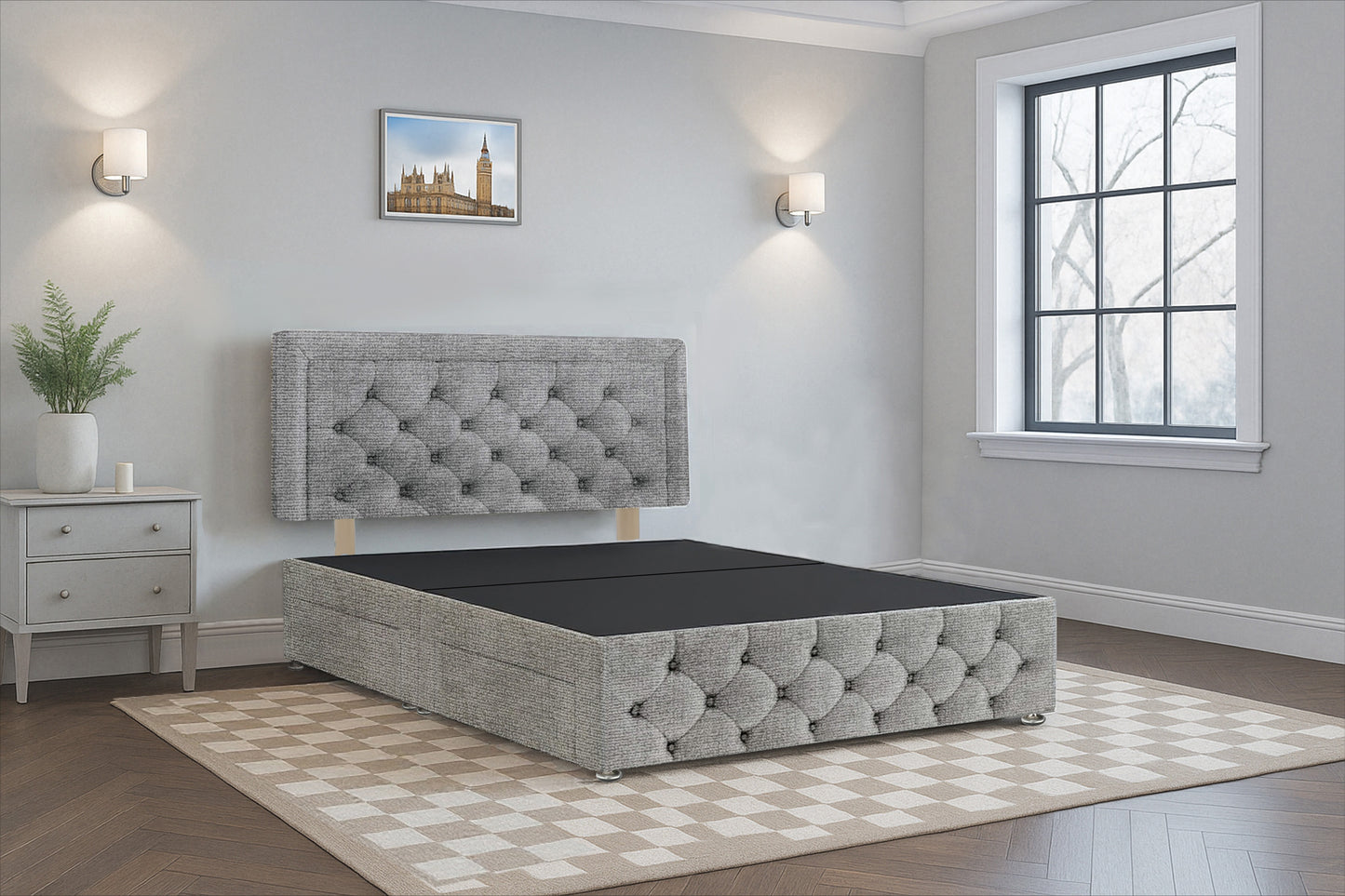 Belgium Premium Divan Bed Frame with Hardboard Base | Storage Drawers | Footboard Divan Bed