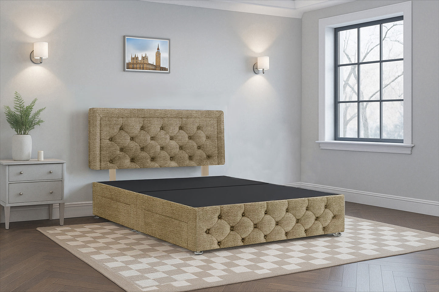 Belgium Premium Divan Bed Frame with Hardboard Base | Storage Drawers | Footboard Divan Bed