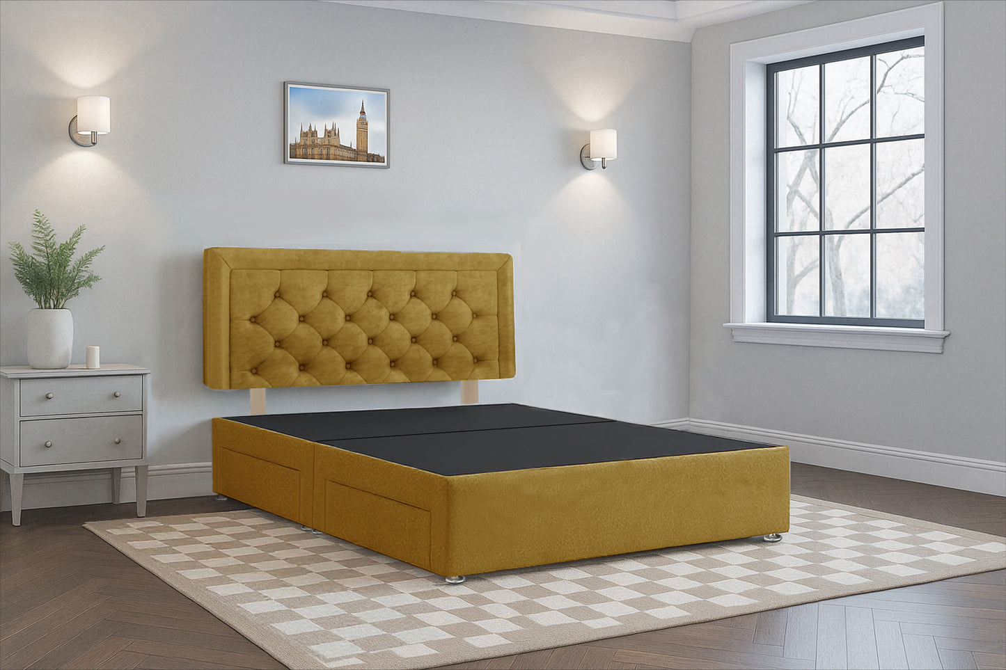 Belarus Aires Divan Bed Frame with Hardboard Base & Storage Drawers – Custom Size & Mattress