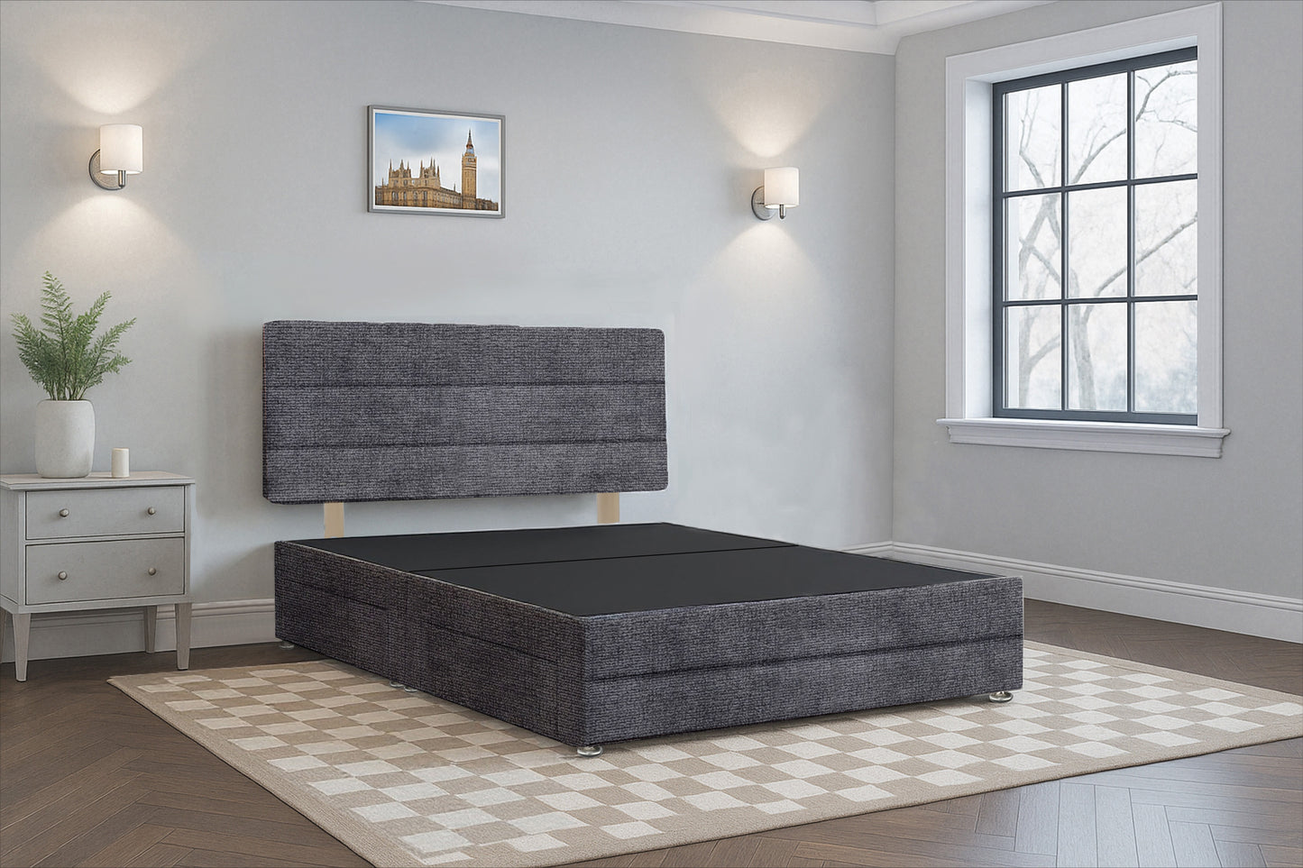 Azerbaijan Divan Bed Frame with Hardboard Base & Storage Drawers and Footboard