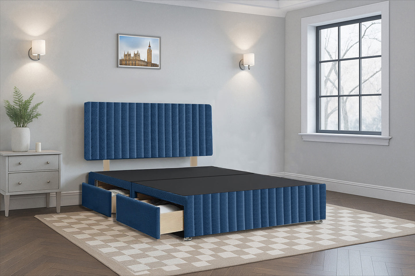 Armenia Luxury Divan Bed Frame with Hardboard Base & Storage Drawers