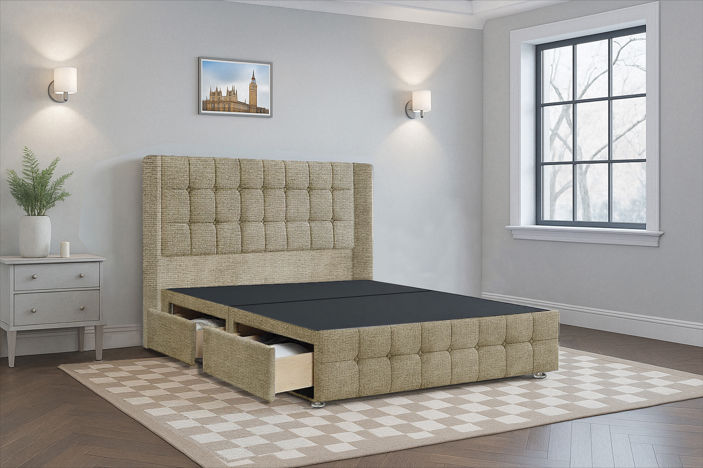 Luxury Cube HB FB Wingback Bed Frame