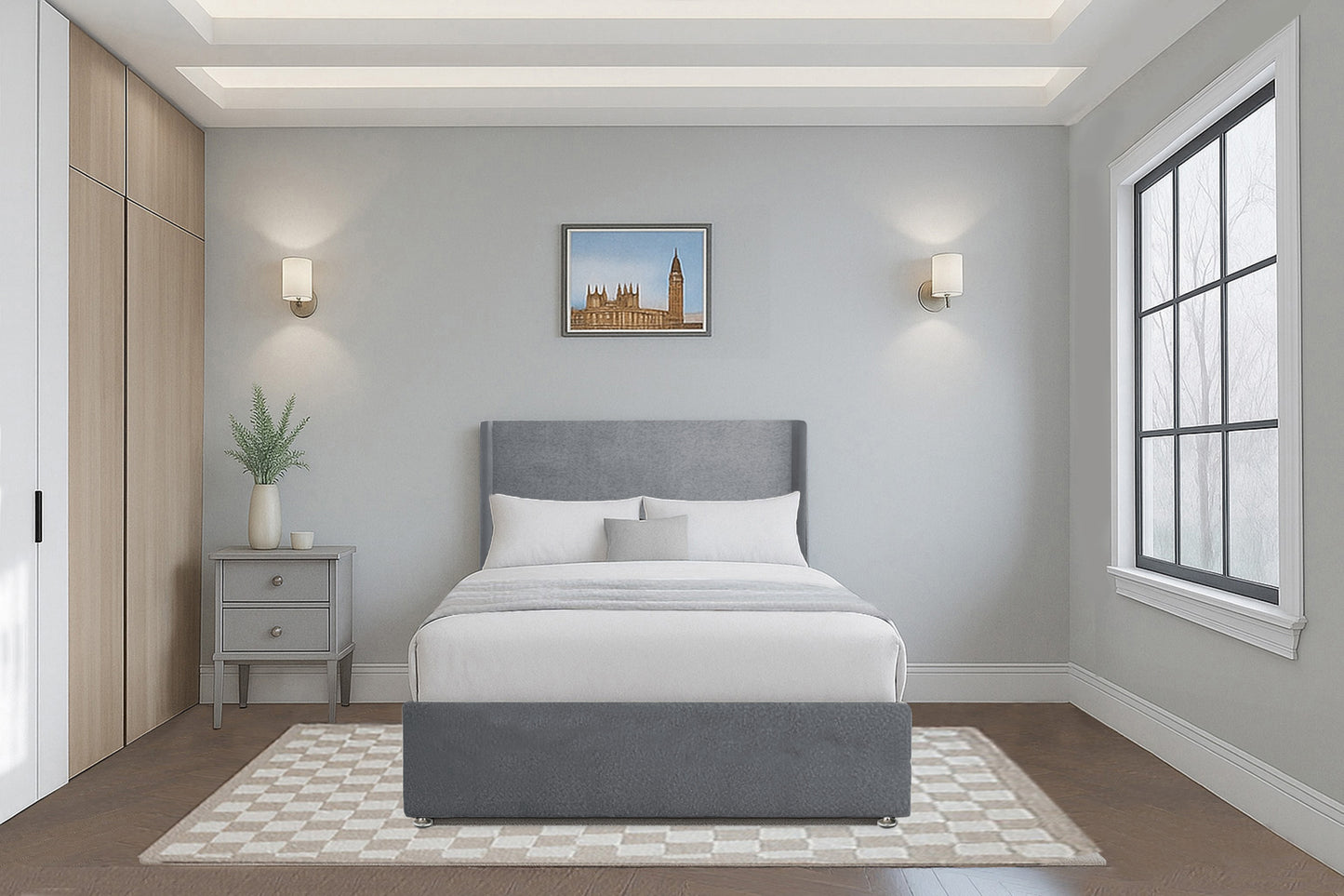 Modern Plain Wingback Upholstered Headboard