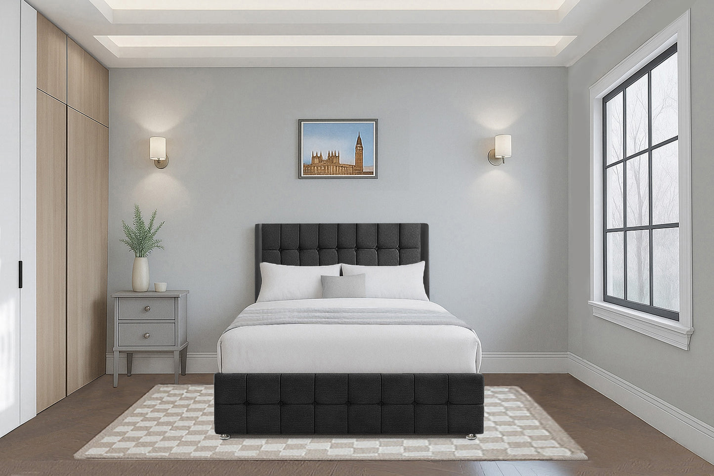 Cube Wingback Bed with Headboard & Footboard