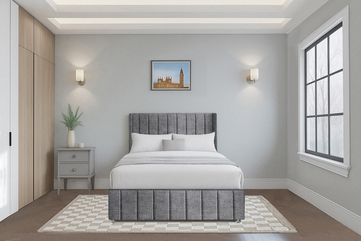 Vertical Line Wingback Bed with Headboard & Footboard