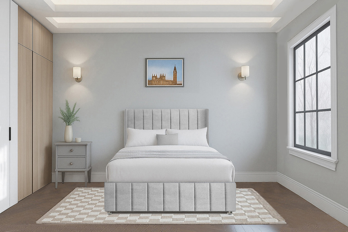 Vertical Line Wingback Bed with Headboard & Footboard