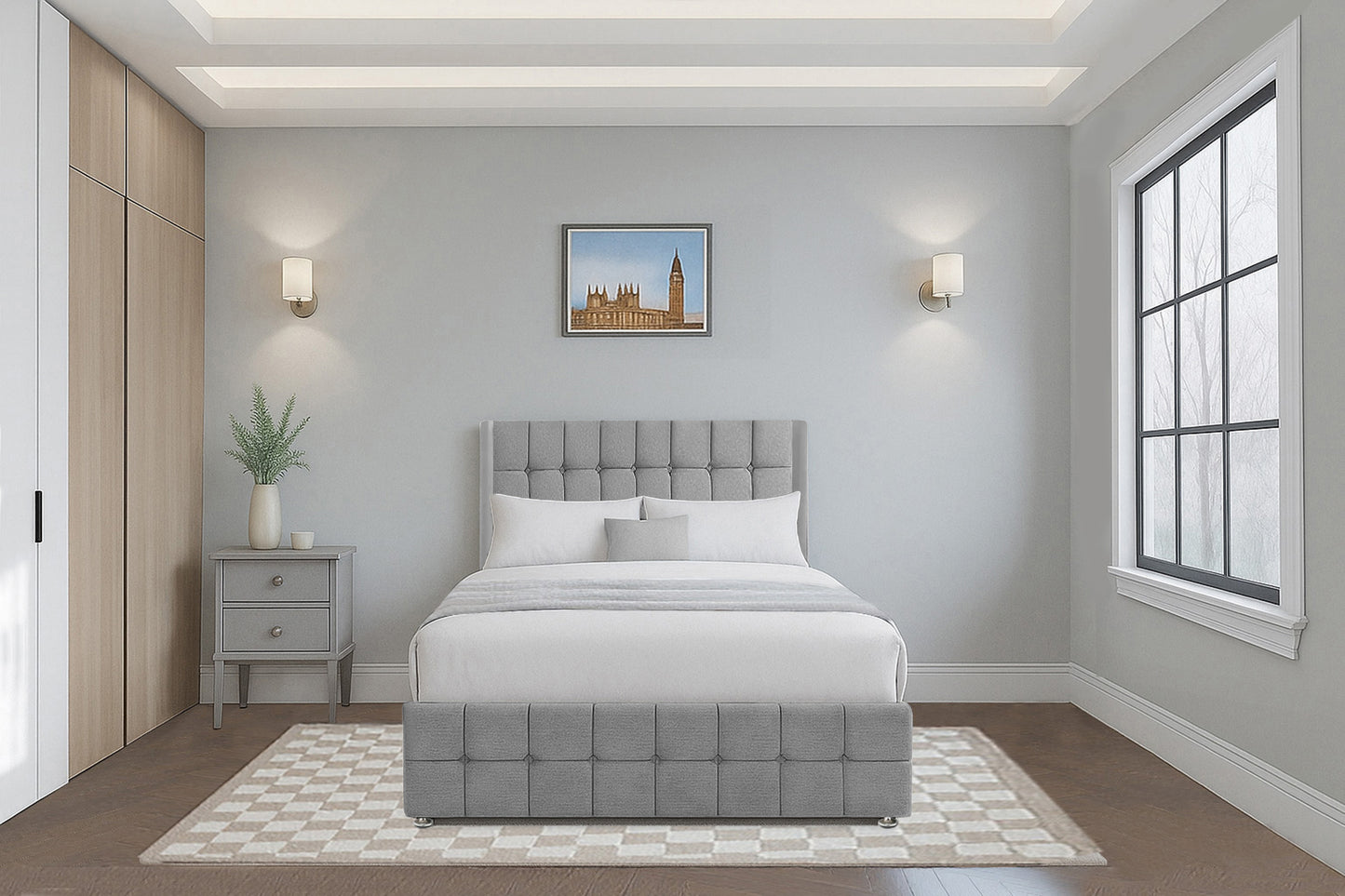 Cube Wingback Bed with Headboard & Footboard