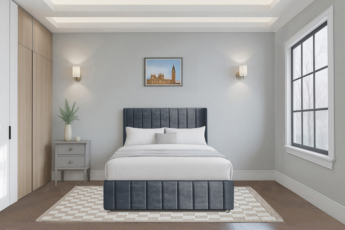 Vertical Line Wingback Bed with Headboard & Footboard