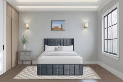 Vertical Line Wingback Bed with Headboard & Footboard