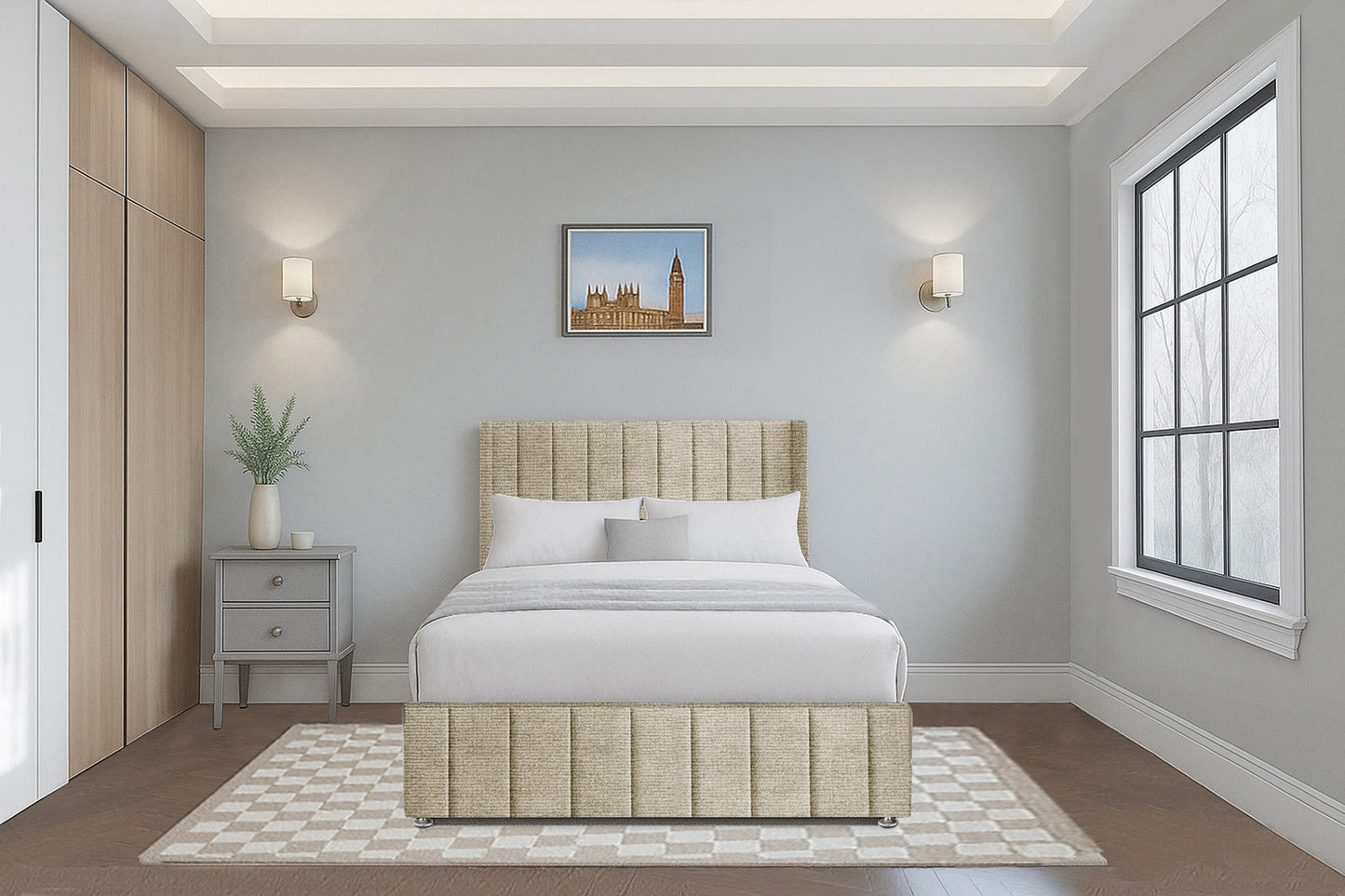 Vertical Line Wingback Bed with Headboard & Footboard