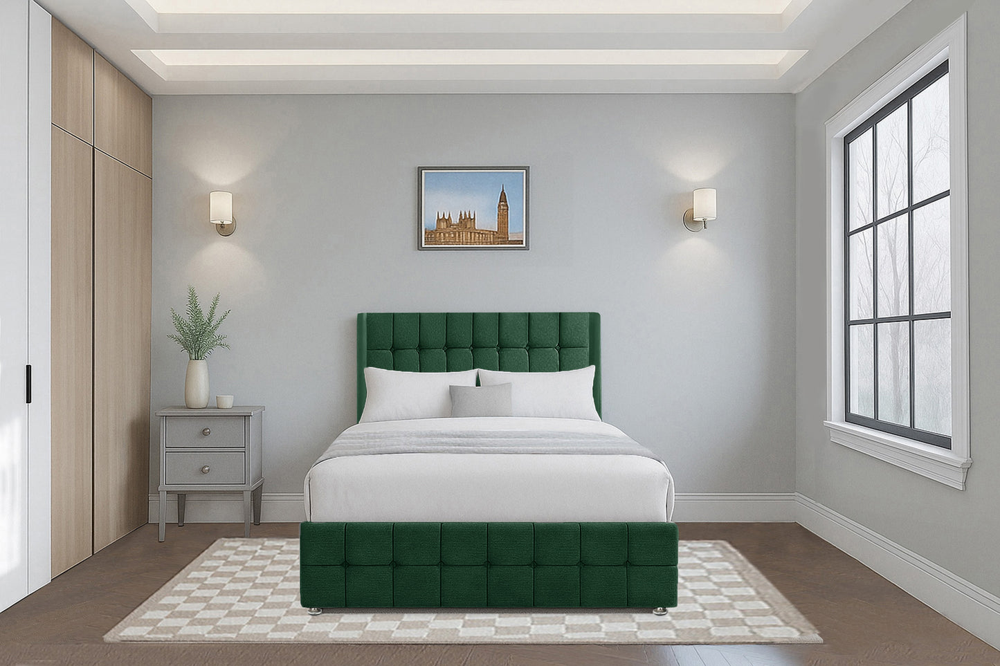 Cube Wingback Bed with Headboard & Footboard