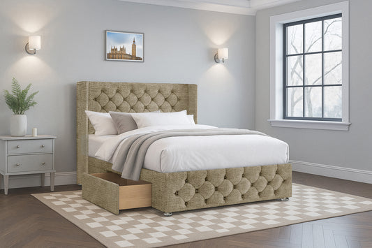Chesterfield Wingback Bed with Headboard & Footboard