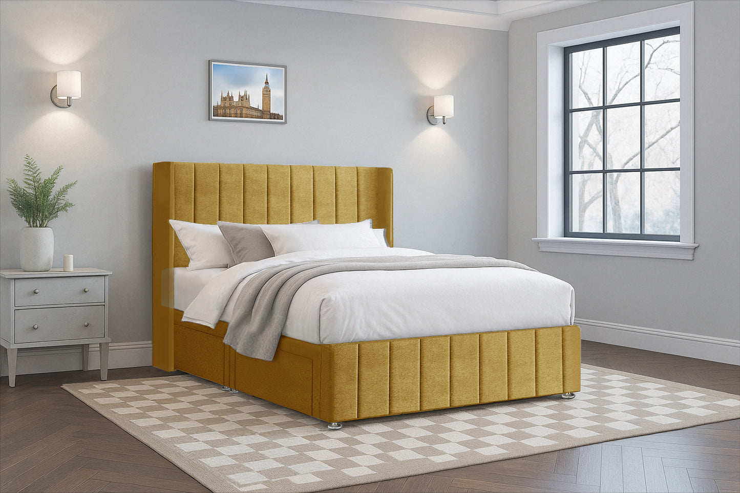 Vertical Line Wingback Bed with Headboard & Footboard