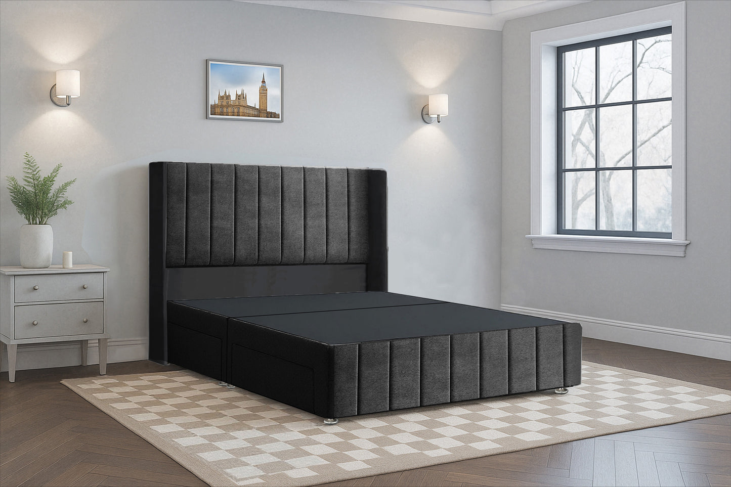 Luxury Vertical Line HB FB Wingback Bed Frame