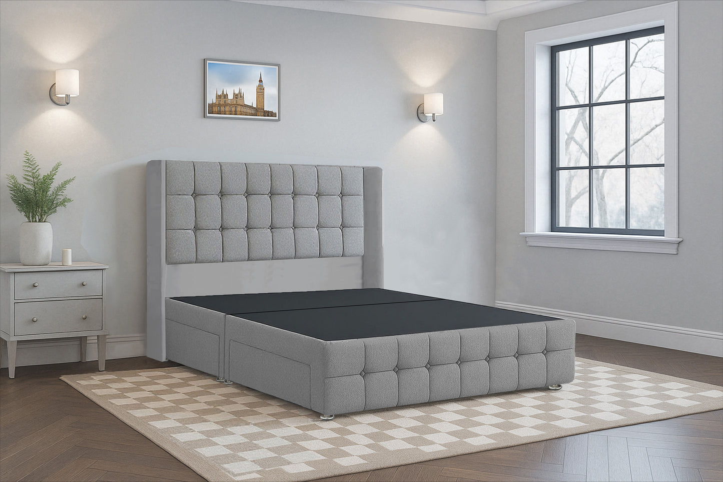 Luxury Cube HB FB Wingback Bed Frame