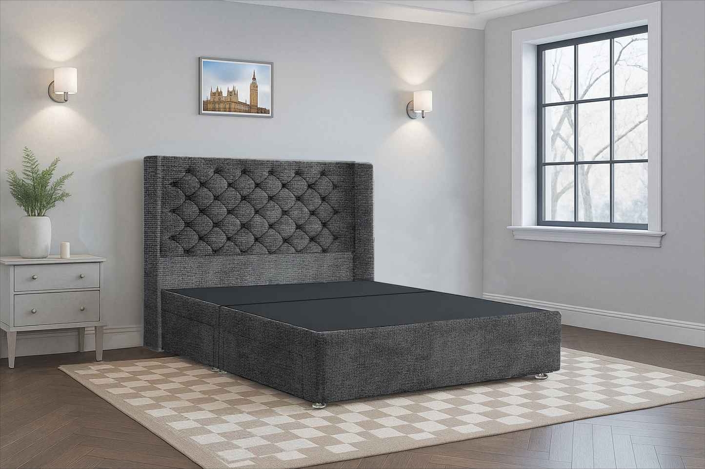 Deluxe Chesterfield HB Wingback Upholstered Bed Frame