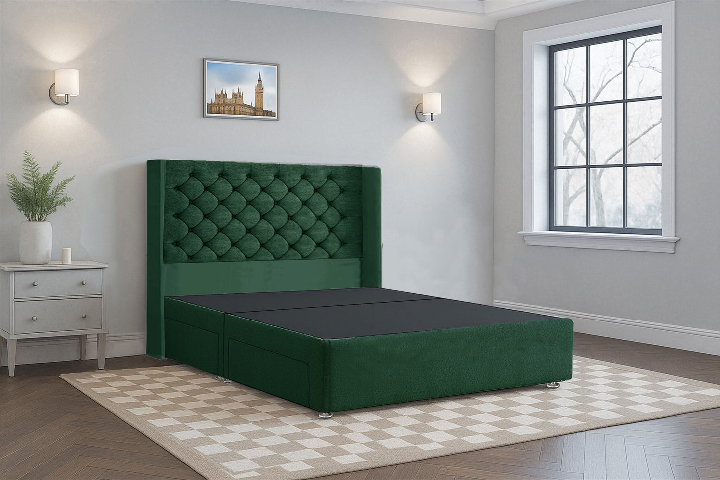 Deluxe Chesterfield HB Wingback Upholstered Bed Frame