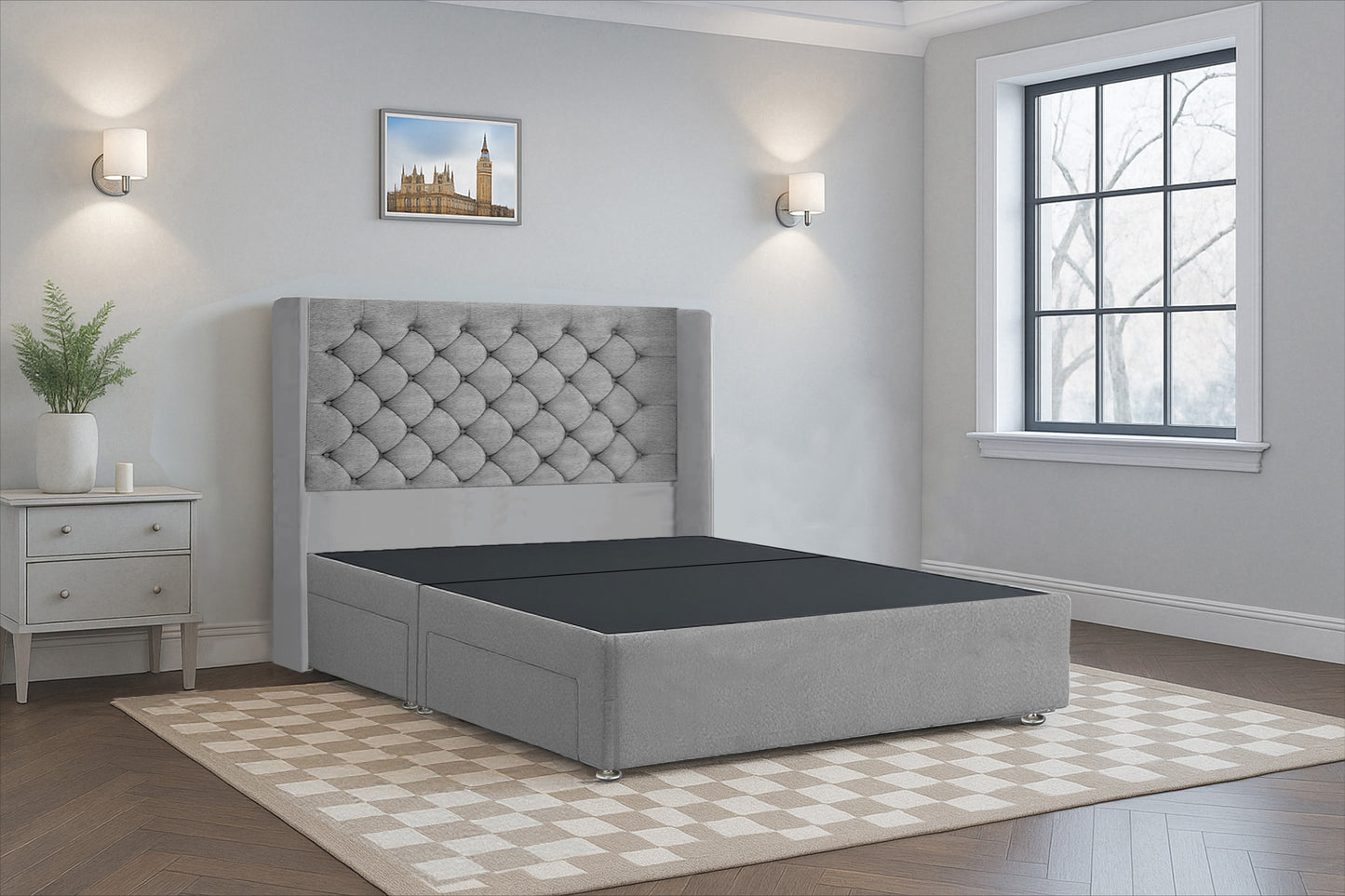 Deluxe Chesterfield HB Wingback Upholstered Bed Frame
