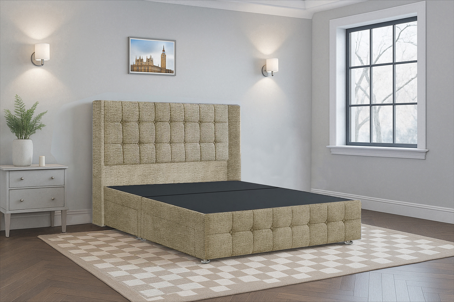 Luxury Cube HB FB Wingback Bed Frame