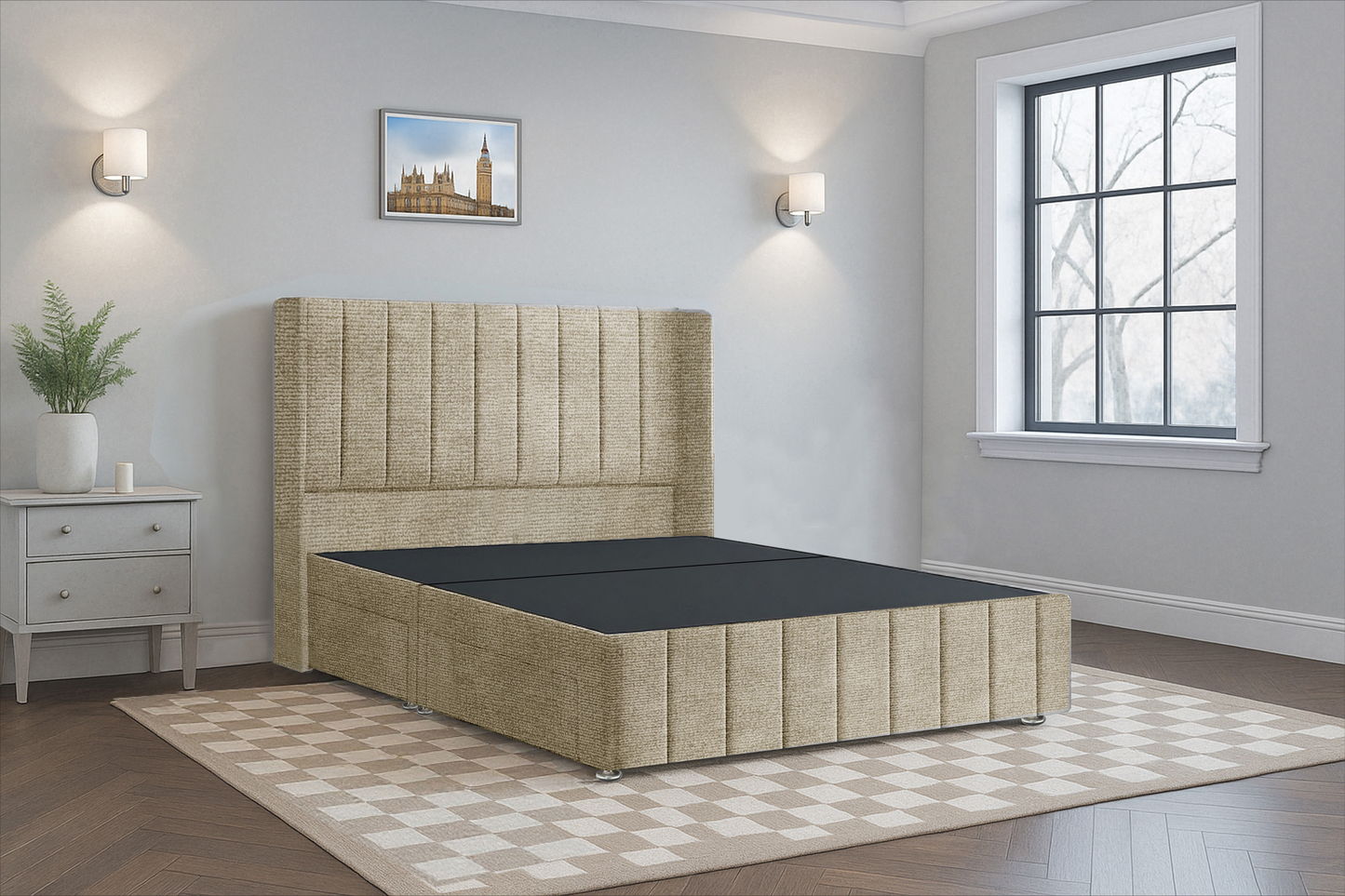 Luxury Vertical Line HB FB Wingback Bed Frame