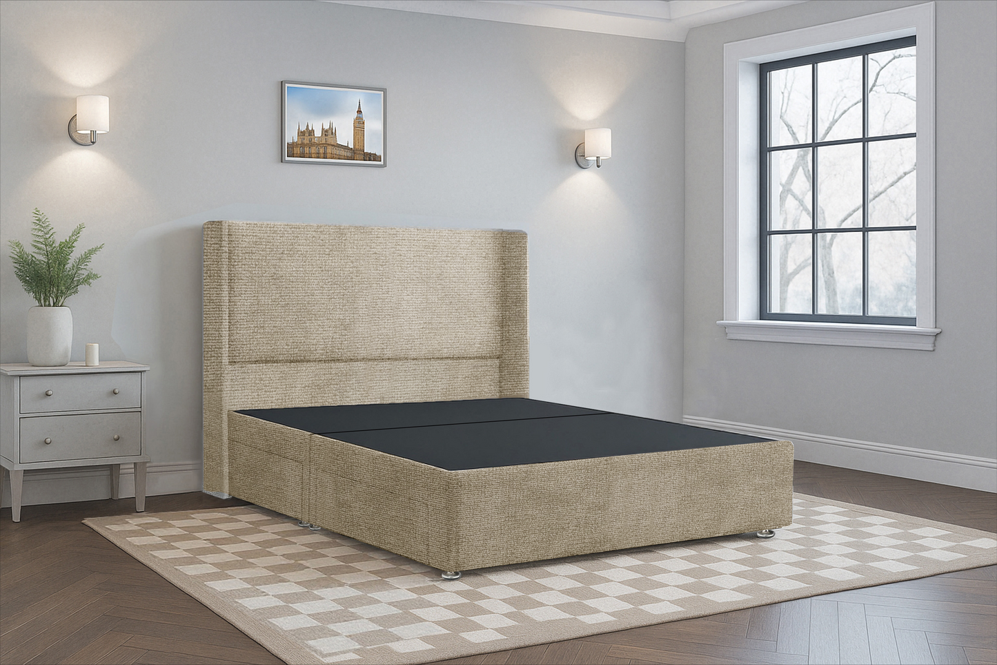 Plain HB Wingback Upholstered Bed Frame