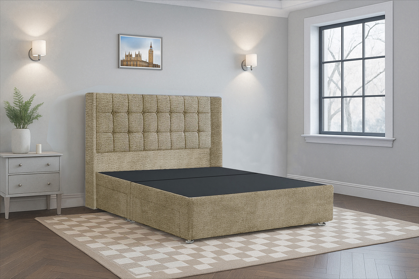 Luxury Cube HB Wingback Bed Frame