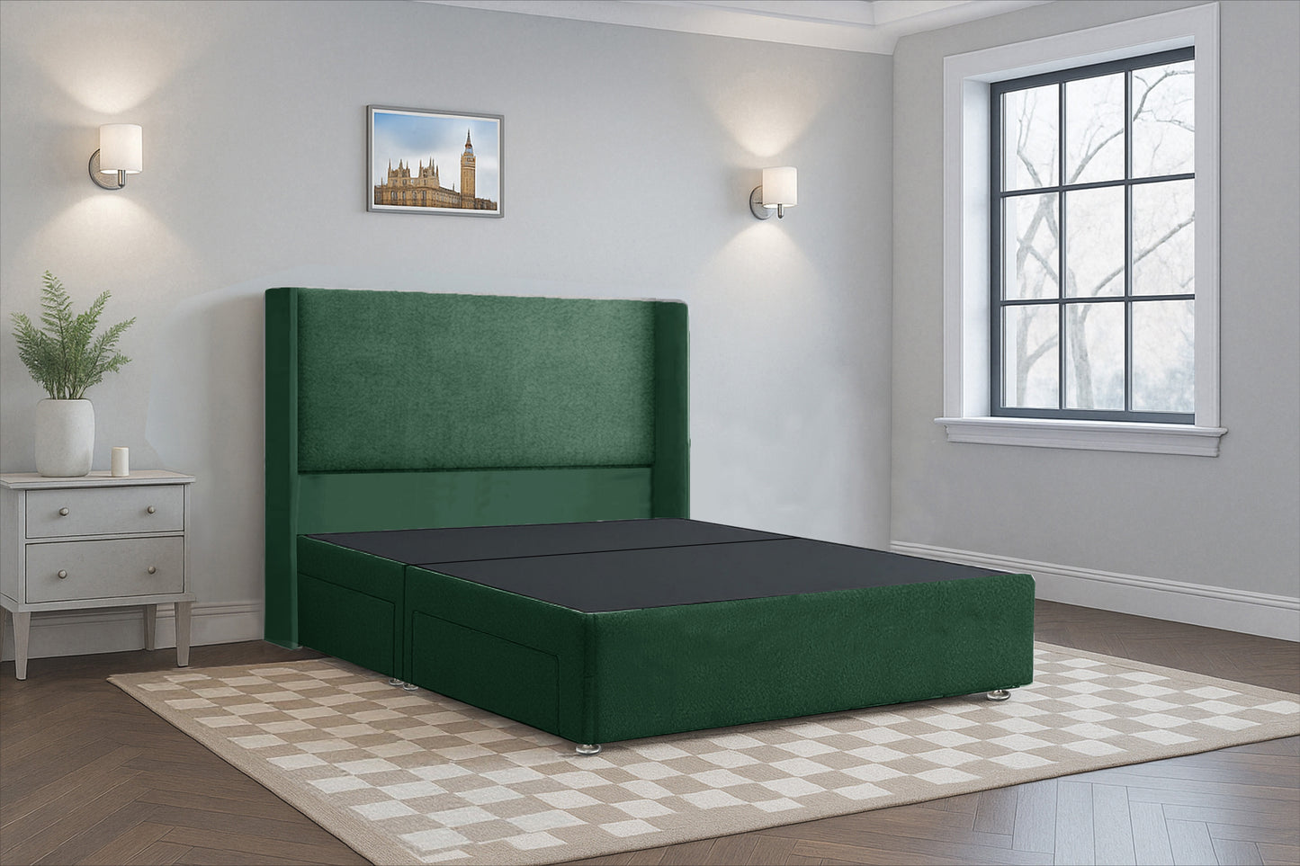 Plain HB Wingback Upholstered Bed Frame