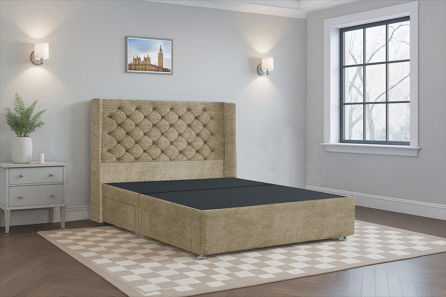 Deluxe Chesterfield HB Wingback Upholstered Bed Frame