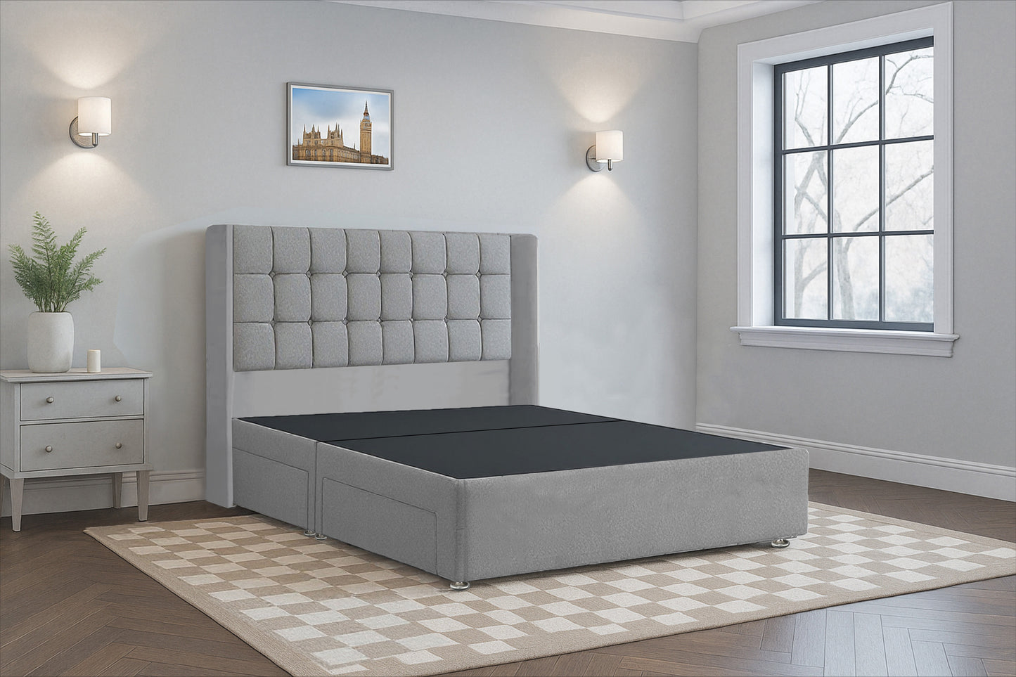 Luxury Cube HB Wingback Bed Frame