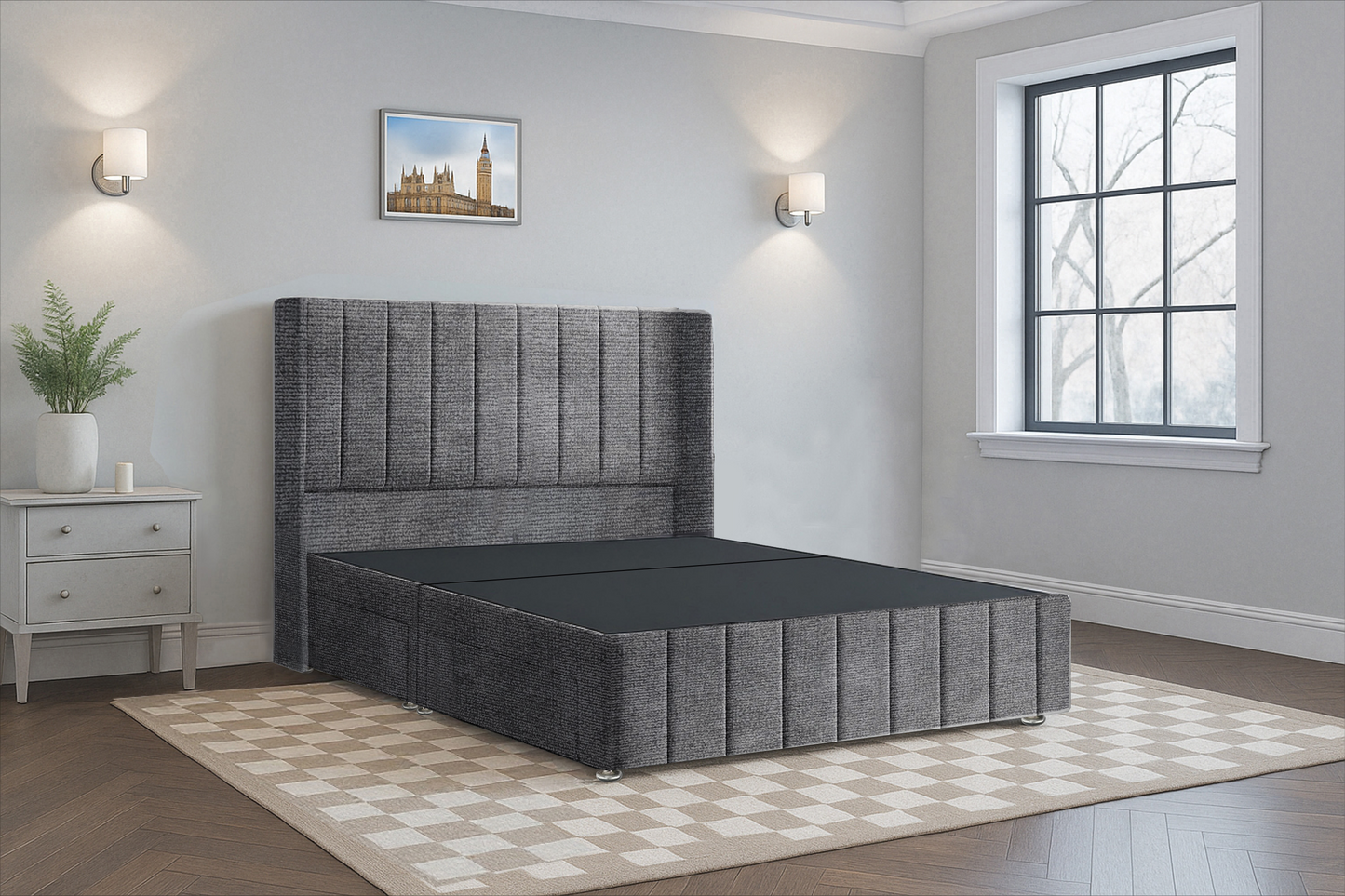 Luxury Vertical Line HB FB Wingback Bed Frame