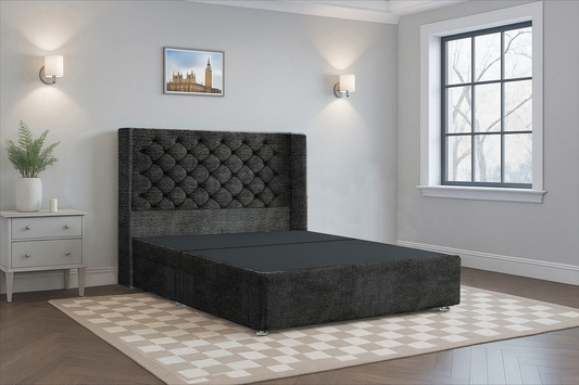 Deluxe Chesterfield HB Wingback Upholstered Bed Frame