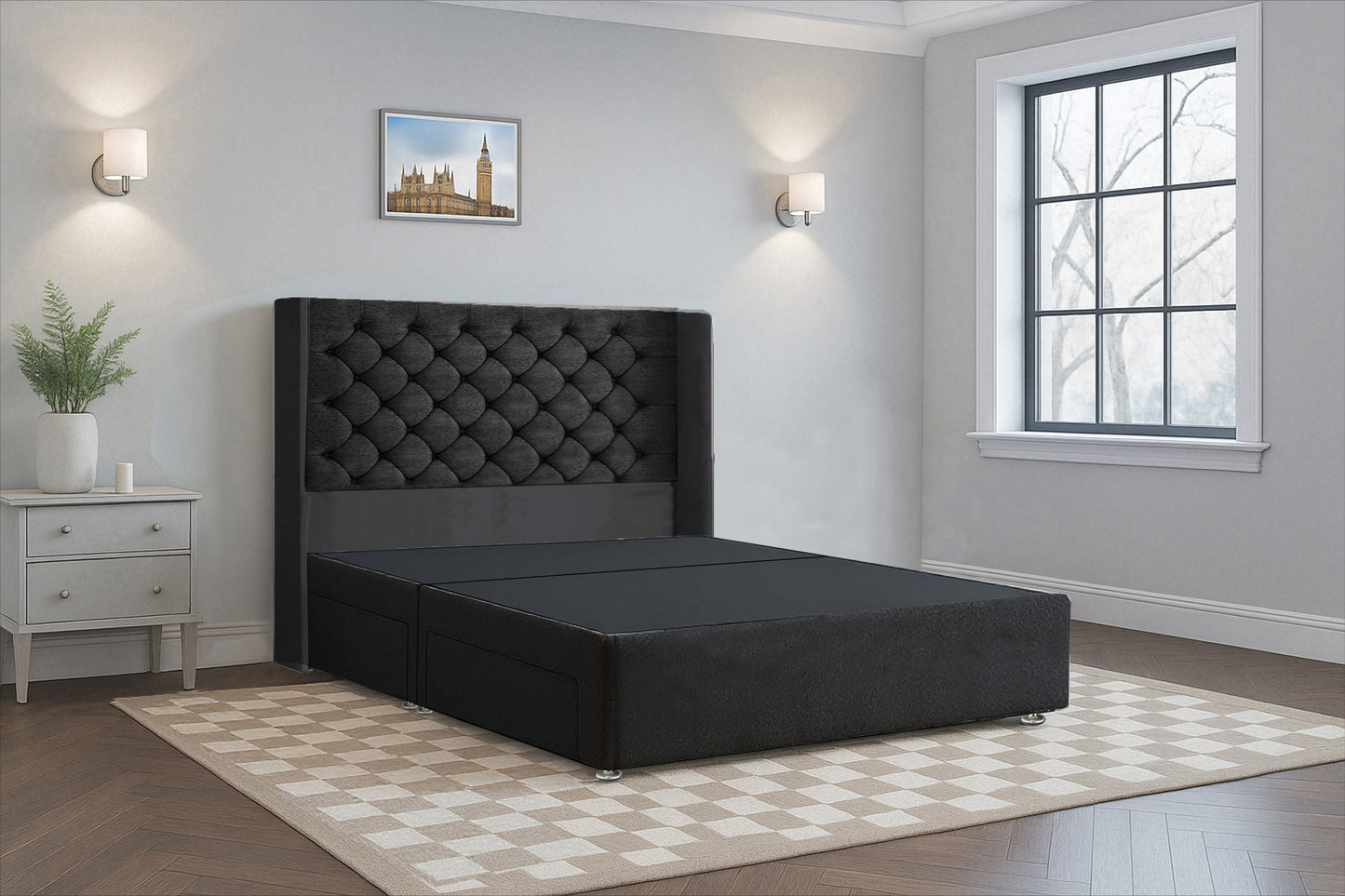 Deluxe Chesterfield HB Wingback Upholstered Bed Frame