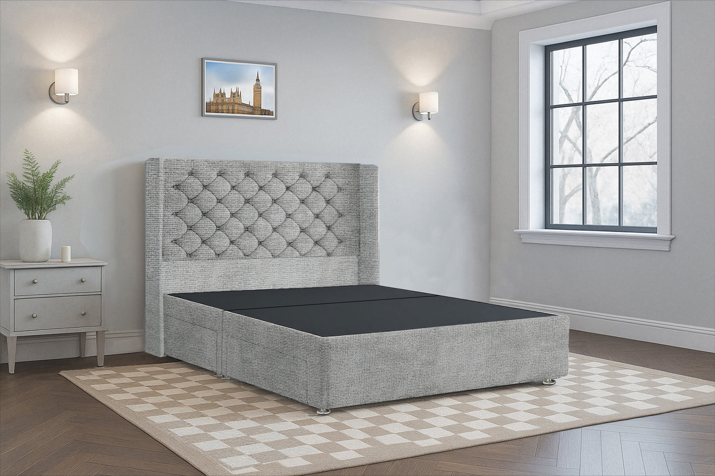Deluxe Chesterfield HB Wingback Upholstered Bed Frame