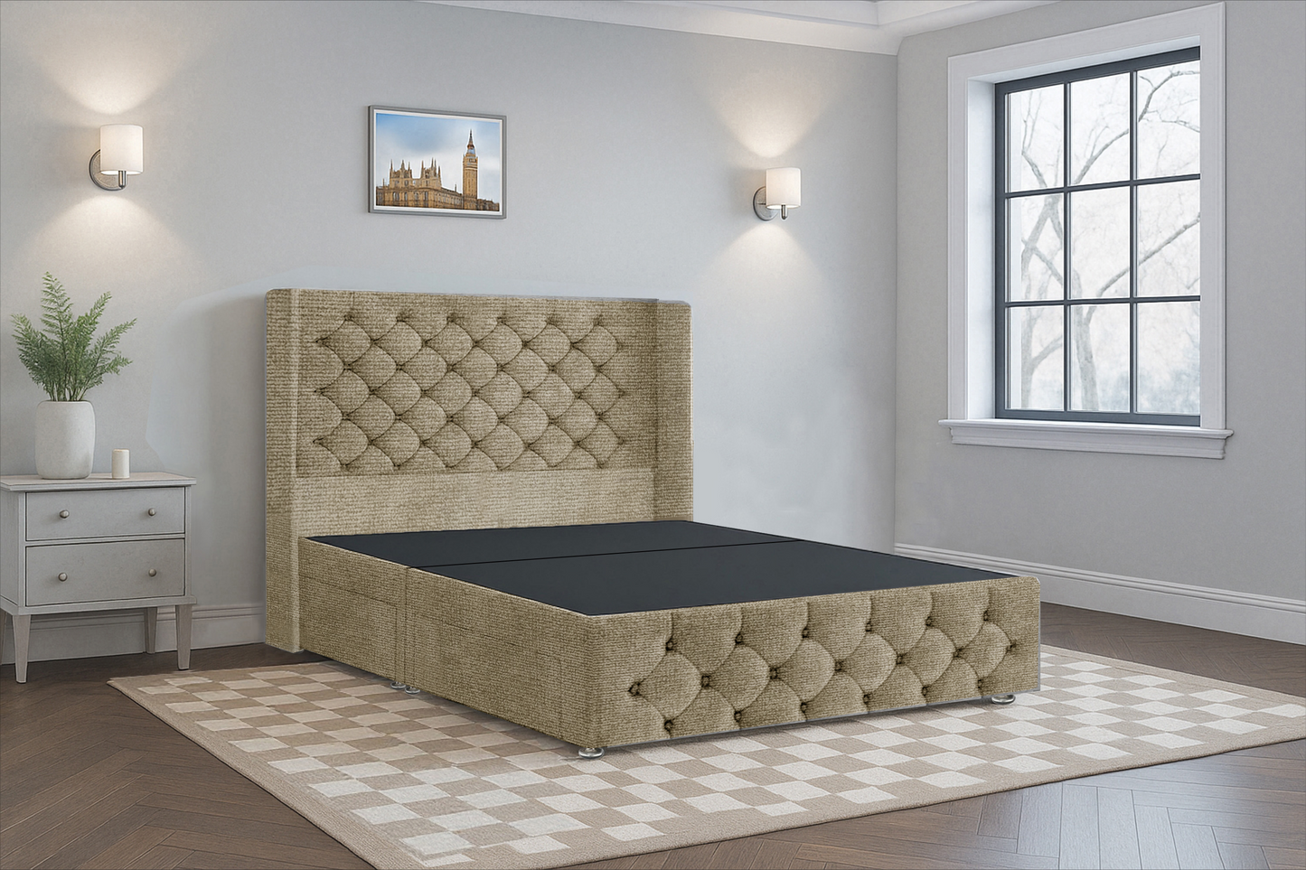 Classic Chesterfield Wingback Bed Frame (HB + FB)