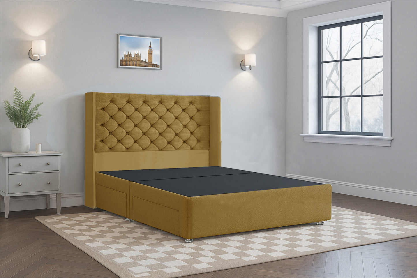 Deluxe Chesterfield HB Wingback Upholstered Bed Frame