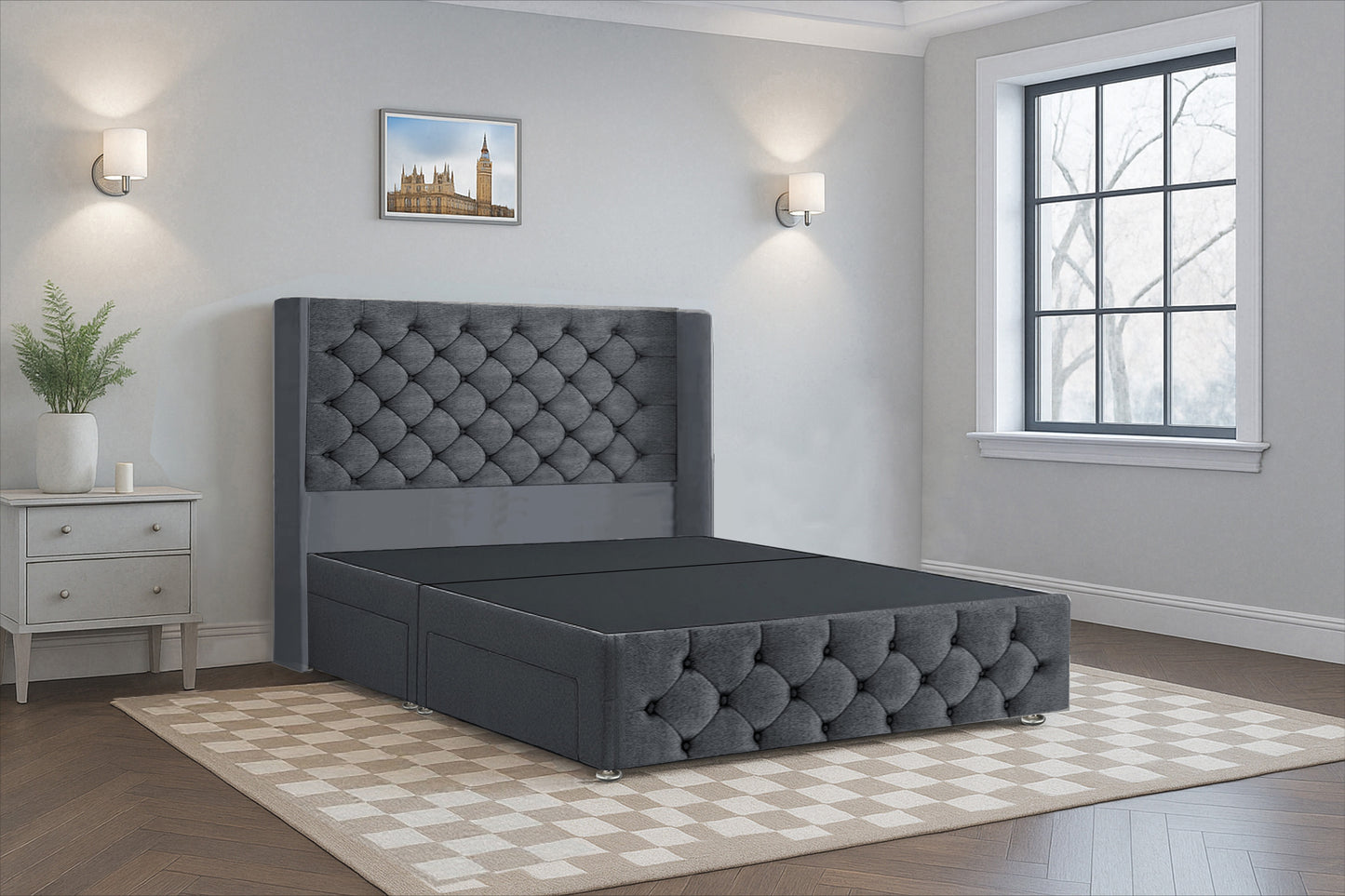 Classic Chesterfield Wingback Bed Frame (HB + FB)