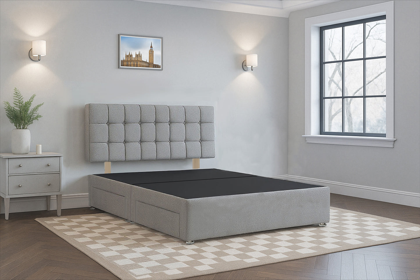 Andorra Premium Divan Bed Frame with Hardboard Base & Storage Drawers – Mattress Optional