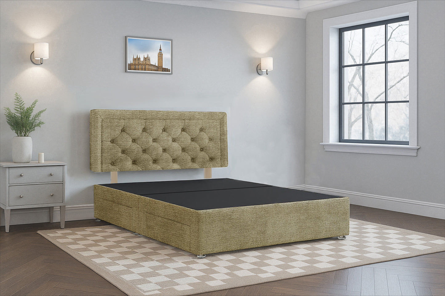 Belarus Aires Divan Bed Frame with Hardboard Base & Storage Drawers  – Custom Size & Mattress