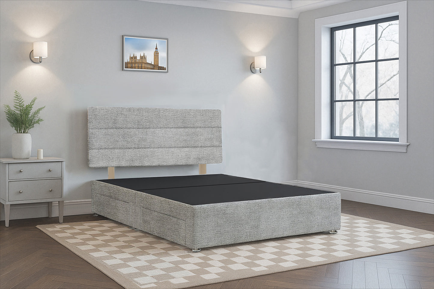 Denmark Divan Bed Frame with Hardboard Base & Storage Drawers – Storage and Mattress Optional